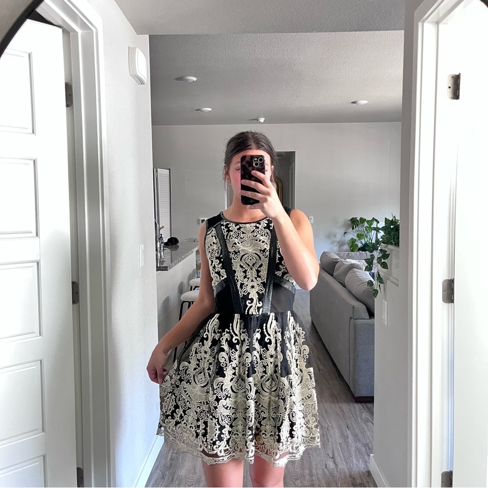 Elegant Black and White Lace Dress